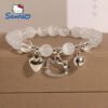 Sanrio Officially Hello Kitty Charm Beaded Bracelet, Cute Cartoon Elastic Y2K Style Heart-shaped Charm Bracelet, Hand Jewelry Decoration Birthday Festival Gift