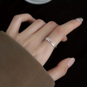 Double Ring Women'S Easy Temperament Hollow Lines Ins Wind Opening Adjustable Finger Ring Daily Versatile Fashion