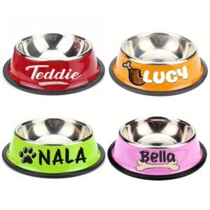 [Anti Slip Pet Bowl] Personalized Anti Slip Stainless Steel Pet Bowl with Custom Name - Perfect for Cats And Dogs, Perfect for Food And Water Supply