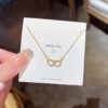 Interlocking Hearts Titanium Steel Necklace for Women Durable Elegant Collarbone Chain Love Theme Jewelry 2025