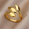 Tri-Leaf Adjustable Open Ring in 304 304 Stainless Steel Material Tarnish-Proof Perfect for Daily Wear Holiday Occasions Stylish Unisex Gift for Teenager For Teenager