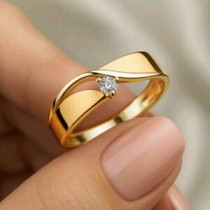 Synthetic Cubic Synthetic Zirconia KC Plated Elegant Geometric Lines Micro-Paved Ring for Women Round 1pc Copper Plated-Tone Jewelry 3-prong Setting Durable Party & Daily Wedding Engagement Fashion Accessory, Perfect for Valentine's Day Gifts