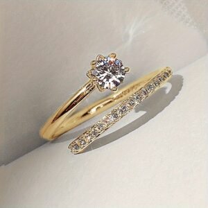 [Zirconia Open Rings] Fashion Simple Inlay Shiny Synthetic Zirconia Open Adjustable Rings Golden Rings for Women Daily Casual Party Rings Jewelry Gift