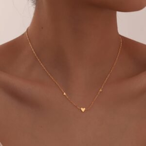 1pc Women'S Stainless Steel Necklace, Bohemian Style 18K Golden Plated Stainless Steel Heart Pendant Collarbone Chain(Women'S Style), Elegant Everyday Wear Necklace, Fashion Jewelry, Gift