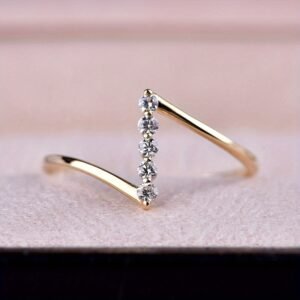 Dainty Z-Shaped Cubic Zirconia Ring for Women: Sparkling Minimalist Jewelry, Perfect for Office Wear, Romantic Dates And Evening Events