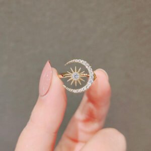 Female Ring light Synthetic Zirconia moon sun opening adjustable index ring simple fashion luxury ring