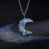 1pc Natural Crystal 7 Chakra Life Tree Wire-Wrapped Crescent Moon Phase Stone Pendant Necklace (Contains Resin). Boho Gemstone Design Ideal for Vintage, Vacation and Forest-style Outfits, Delivering a Strong Laid-back Retro Vibe. Women's Jewelry Gift - Lapis Lazuli