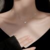 Elegant and Simple Glass-Set Iron Lucky Clover Pendant Necklace for Everyday Wear and