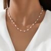 18K Golden Plated - Pearl Pendant Necklace - Simple Japanese Style - Short Chain - Fashionable Copper with Plastic Spacer - Suitable for Daily and Vacation Wear - All Seasons - 1pc