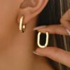 Three-dimensional Geometric Inspired Design Hoop Earrings A Pair of Featuring an Elegant and Minimalist Style Suitable for Women's Daily Wear and Gifting Occasions