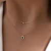 A Set of Two Stylish Classic Thanksgiving Necklaces Featuring Rectangular Pendants Inlaid with Zirconia Stones, Perfect for Layering, Along with Copper Bead Pendants, Making It an Ideal Gift for Women