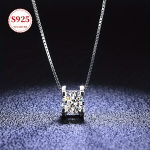 Moissan Silvery Necklace] S925 Silvery Moissan Silvery Necklace, Women'S Necklace, Classic Pendant, Fashionable Trendy Jewelry, Collarbone Chain, Engagement Necklace, Gift For Women, Mother'S Day Gift, Holiday Gift