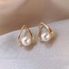 1 Pair of Simple, Exquisite, Small, and Elegant French-Style Teardrop Geometric Imitation Pearl Women's Daily Casual High-End Fashion Stud Earrings