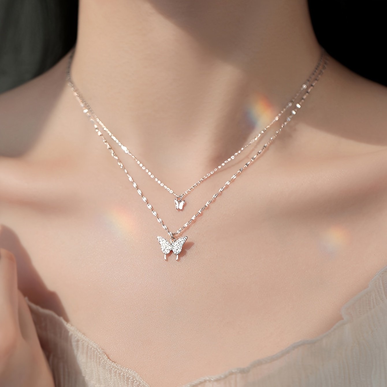 Women's Double-Layer Necklace With Butterfly Pendant, Vintage & Simple Style Elegant Jewelry Accessory - Image 5